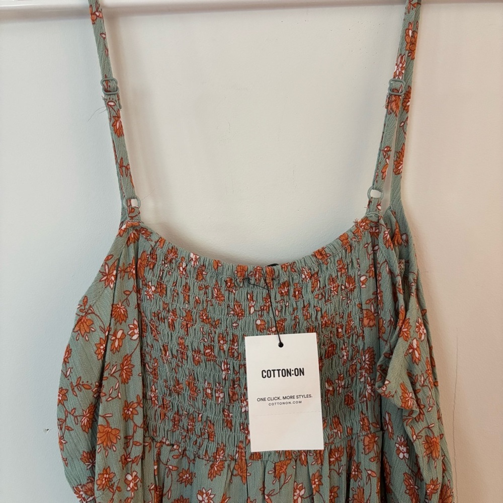 brand new! cotton on sage green & orange floral tie front mini/midi dress🧡 - Picture 4 of 6